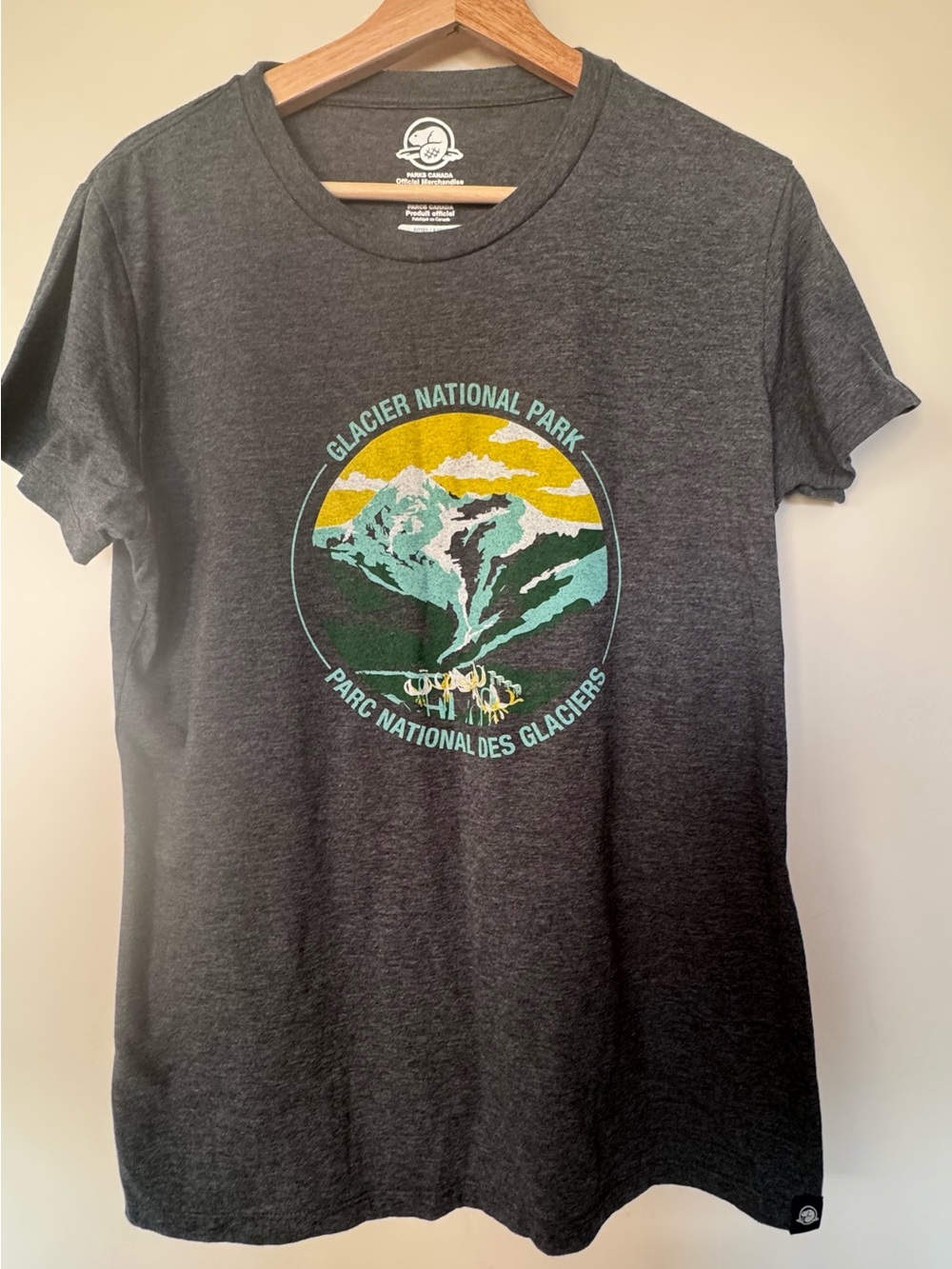 Parks Canada Glacier National Park Graphic Tee - Dark Gray with Yellow & Teal
